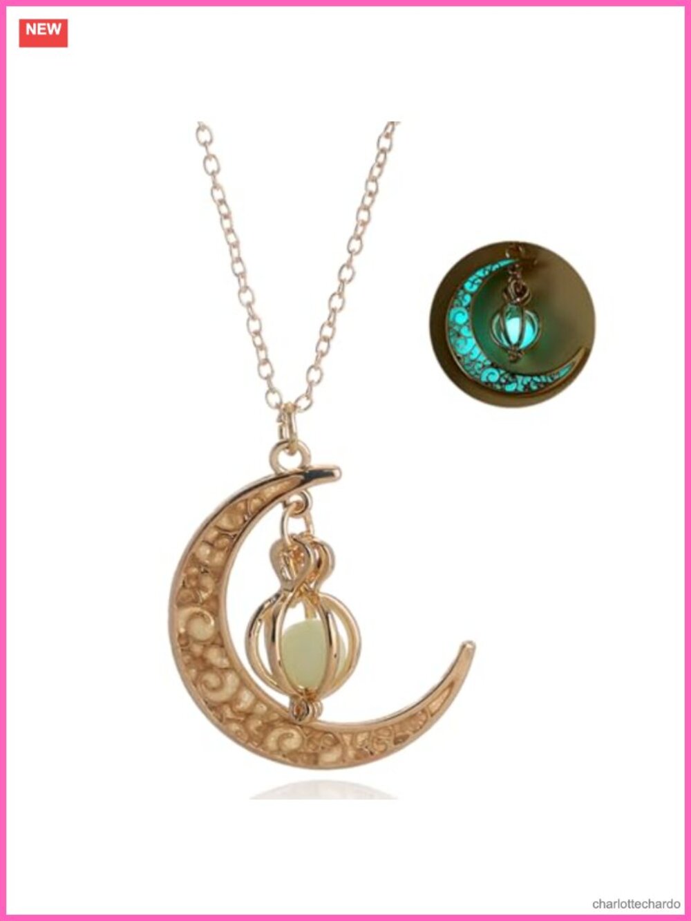 Glow in Dark Crescent Moon Dangle Necklace Luminous Pendant